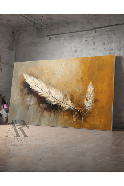 AR AJANS KANVAS TABLO Pânză decorativă cu pene aurii