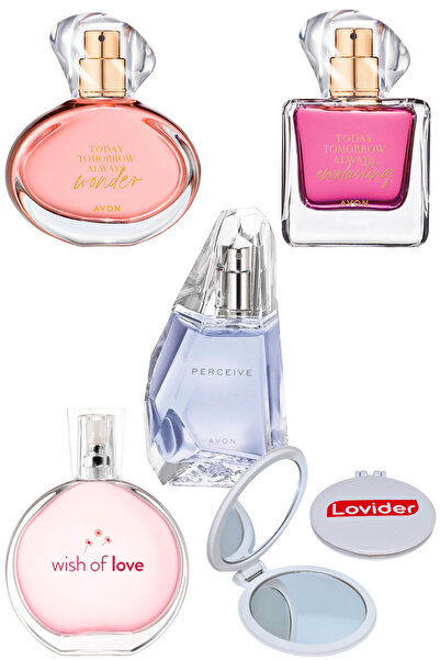 AVON Kadın Parfüm Seti; TTA Wonder + Wish Of Love + Perceive + TTA Everlasting + Lovider Cep Aynası
