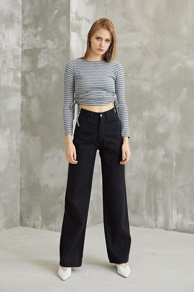 LİMABEL Women's Black High Waist Palazzo Jeans Loose Jeans