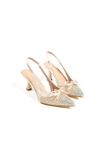DUXAL SHOES Olivia - Rochie de seară stiletto cu vârf ascuțit pentru femei, cu detalii de piatră, fundă și tocuri deschise la spate