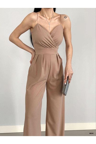 pelinzen Ecru Wide Leg Imported Crepe Jumpsuit - New Season (COLORFUL)