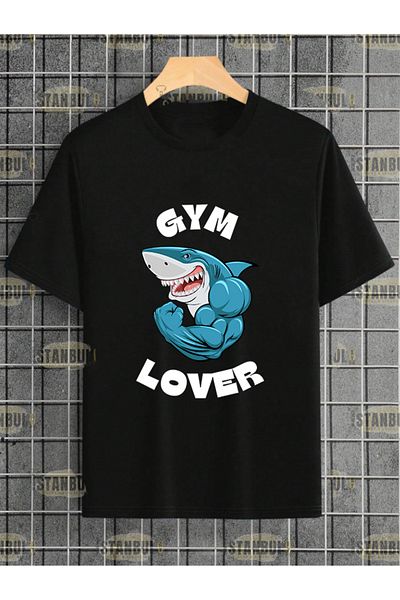 aynewmoda Тениска с шарка на акула и мускули Oversize