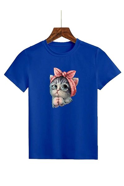 DAXİS Sportwear Company Παιδικό μπλουζάκι με στάμπα γάτας - T-shirt με λαιμόκοψη