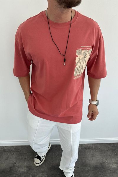 MADZEYMODA Ανδρικό μπλουζάκι Oversize Claret Red - Crew Neck, Back Printed