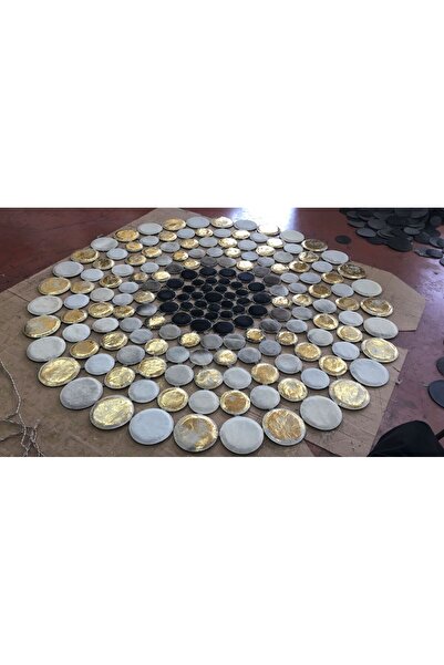 Victory Leather Carpet Dekoratif krem gri siyah gold detaylı deri halı