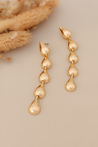 COSİTA Valerosa Gold Colored Long Dangle Earrings - Water Drop