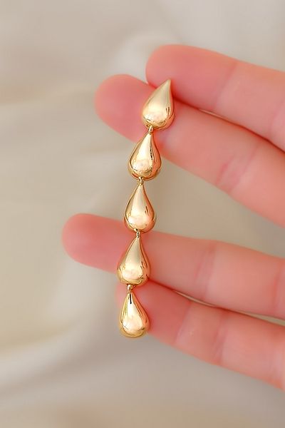 COSİTA Valerosa Gold Colored Long Dangle Earrings - Water Drop