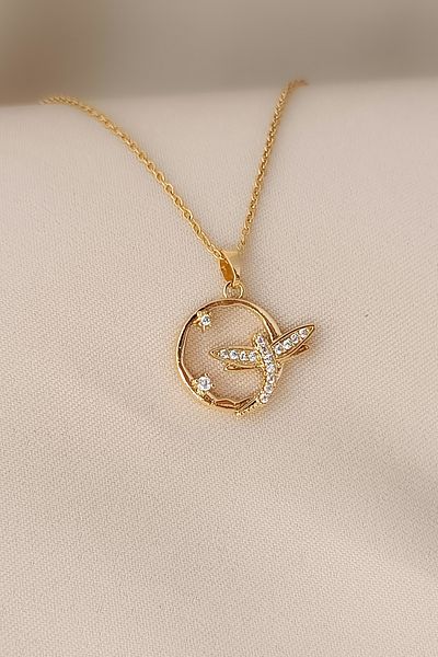 COSİTA Yusufcuk Circle Zircon Stone Minimal Nature Theme Gold Steel Necklace