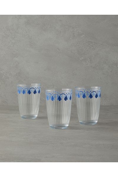 English Home Blue Carnival Drip Glass - Set of 3 395 ml Glasses