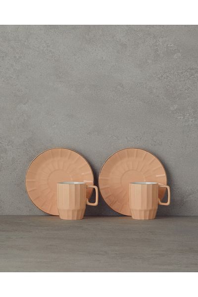 English Home Angely New - 2 Person Bone China Coffee Cup Set 4 Pieces - Salmon
