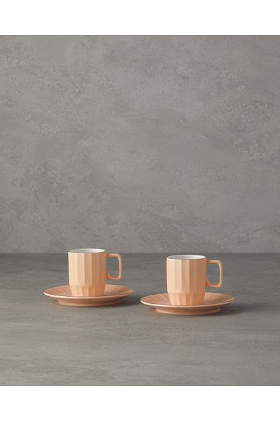 English Home Angely New - 2 Person Bone China Coffee Cup Set 4 Pieces - Salmon