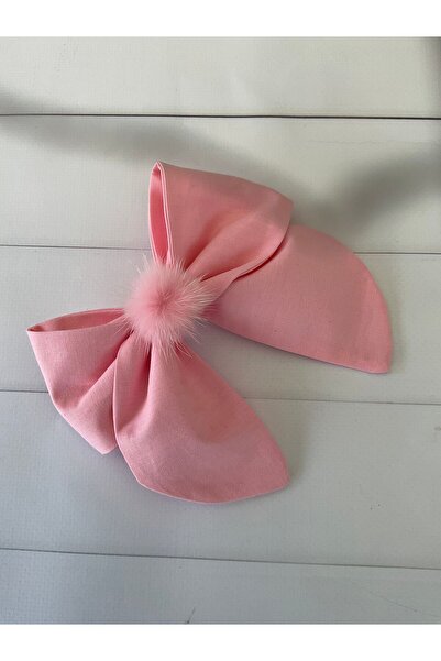 MADE BY PERİ كتان وردي - فيونكة مزدوجة، مزينة بالريش، مشبك تلقائي للأطفال/الكبار