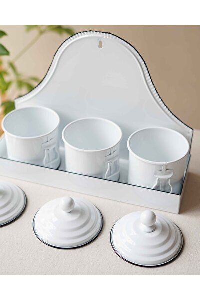 KaiHome Galvanized Storage Set of 3 with Stand - White Wall Spice Rack