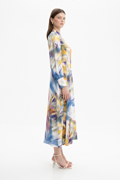 Aker Saten Dokulu Desenli Elbise