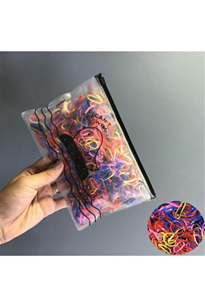 MutluBiDünya Şeffaf Çantalı Karışık Karışık Renk 500 Adet Örgü Saç Lastik Tok...