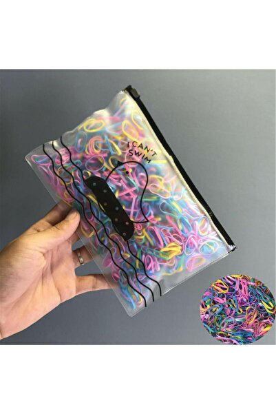 MutluBiDünya Şeffaf Çantalı Karışık Pastel Renk 500 Adet Örgü Saç Lastik Toka...