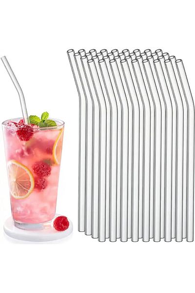 MİS KİTCHEN 6 Pieces Glass Straws - Curved Design