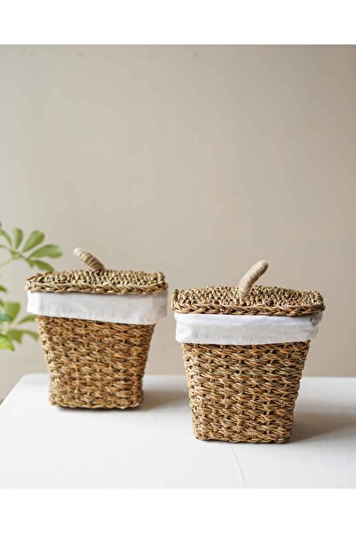 KaiHome İç Korumalı 2Li Hasır Kapaklı 26x26x23cm Patates ve Soğan Sepeti/Sepet