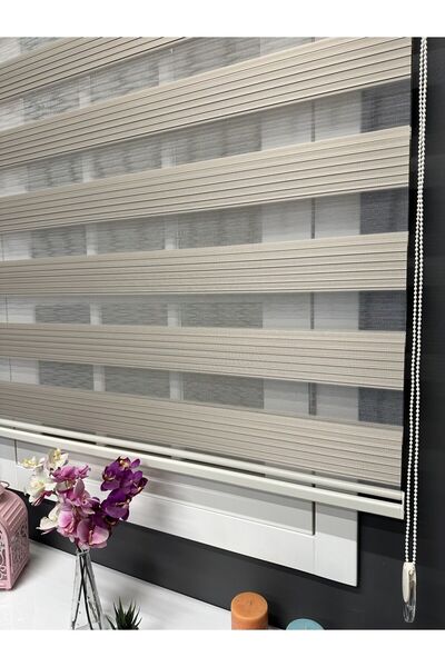 atölyeperde Atölye Perde Bej Rengi Dar Plise Zebra Stor Perde