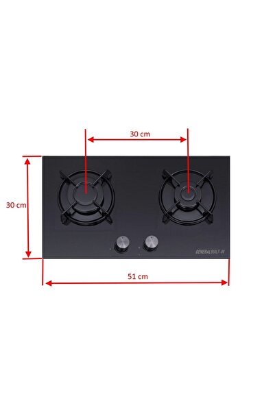 generalbuiltin 2li Siyah Cam Ankastre Ve Set Üstü Tüplü Geniş Ocak Caravan Uygun