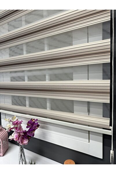 atölyeperde Atölye Perde Krem-Kahve Renk Geçişli Plise Zebra Stor Perde