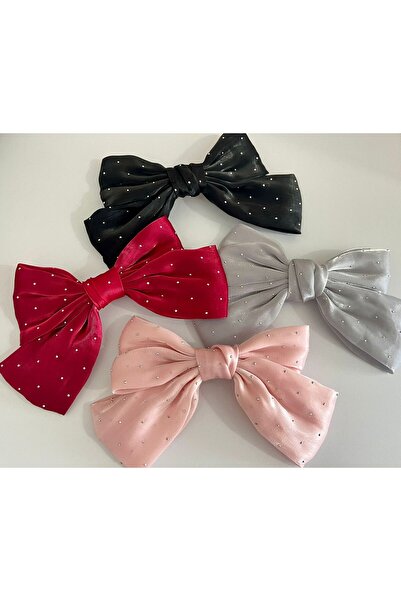 Rachel 21 cm Automatic Powder Shiny Stone Bow Hair Clip with Clasp