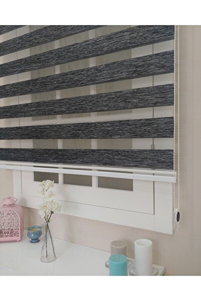 atölyeperde Kırçıllı Siyah Gri Bambu Zebra Stor Perde