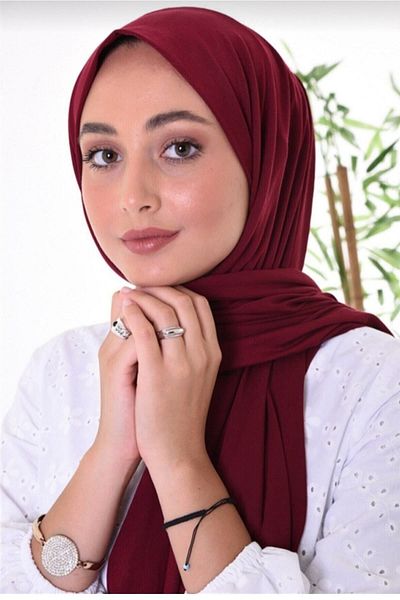 HAR-UM Ticaret شال قطني ممشط باللون العنابي
