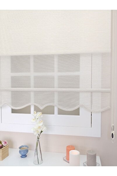 atölyeperde Atölye Perde Çiftli Sistem Krem Ince Çizgili Tül+stor