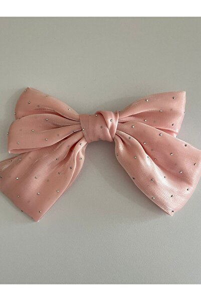 Rachel 21 cm Automatic Powder Shiny Stone Bow Hair Clip with Clasp