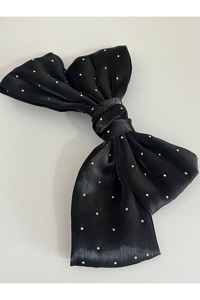 Rachel 21 cm Automatic Shiny Jewelled Black Bow - Hair Clip with Clasp