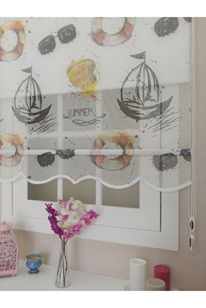 atölyeperde Atölye Perde Çiftli Sistem Kumsal Motifleri Baskılı Tül Ve Stor