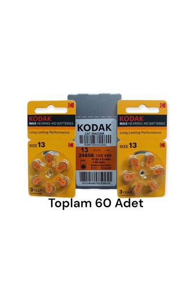 Kodak 13 Numara işitme Cihazı Pili 10 X 6 Lı Paket 60 Adet Pil , Pr48 Kulaklı...