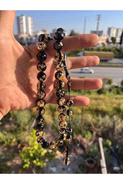 Dağ Kehribar 24 AYAR ALTIN PARÇACIKLI KÜRE KESİM DEV BOY TESBİH