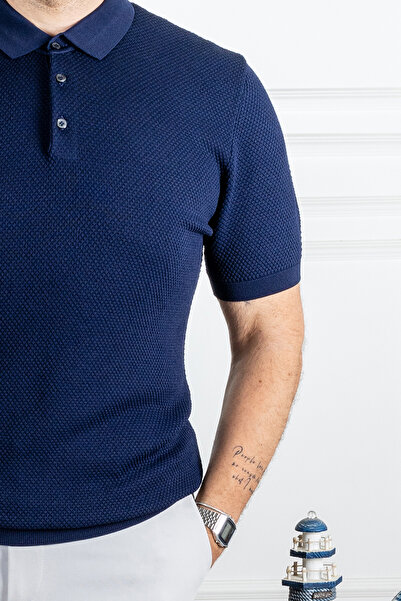 Sarar Синя поло з коміром-стійкою з тонкого трикотажу - Sarar