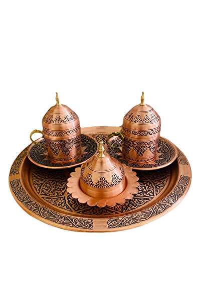 GABAALTI Bakır Üzüm İşlemeli Türk Kahve Fincanı Takımı 2 Kişilik