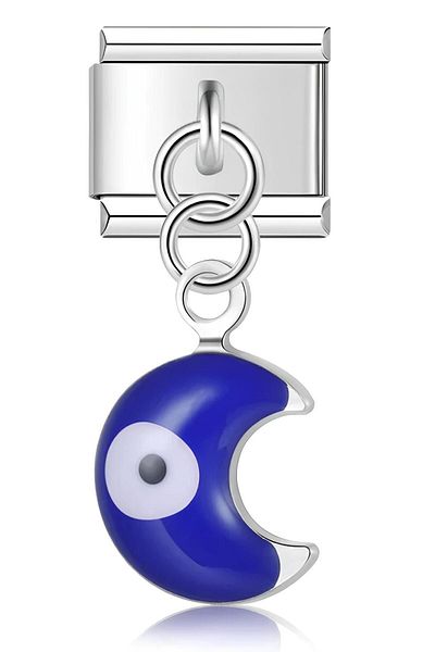 Takı Dükkanı Navy Blue Enameled Italian Steel Bracelet Evil Eye Bead - 9mm Scb26c