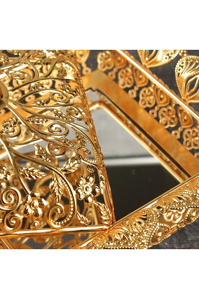 Leila Mirrored Gold Square Sugar Bowl & Cookie Bowl & Chocolate & Turkish Delight Bowl