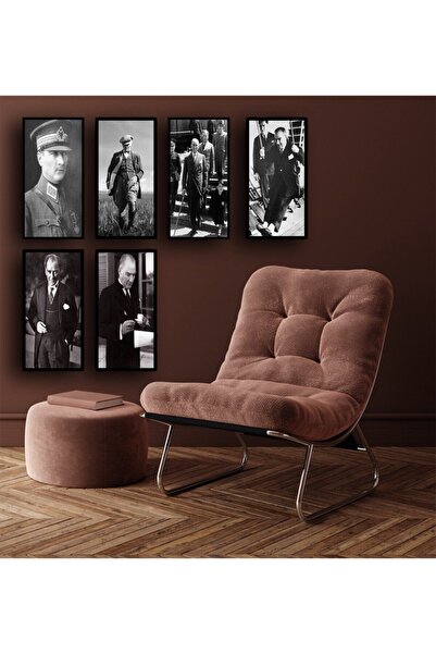 OneMina 6 Parça (10X20) Uv Baskı Mdf Renksiz Siyah Beyaz Atatürk Tablo Poster...