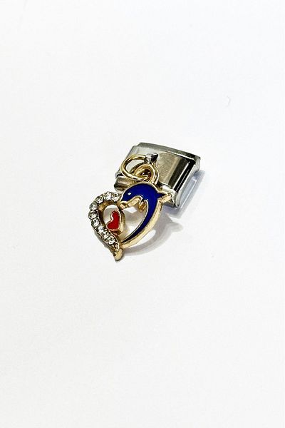 Takı Dükkanı Italian Steel Bracelet - Enamel Dolphin and Heart Shaped 9mm Scb26c