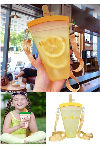 KÜÇÜK EW Bpa Free Watermelon Slice Water Bottle with Straw - Sports Drink Flask
