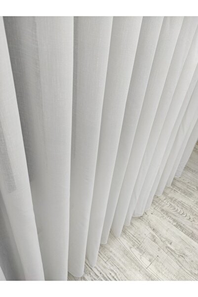 YAZAR HOME Beyaz Zemin Ütü Istemez Eteği Kurşunlu Keten Tül Perde - Normal Pile