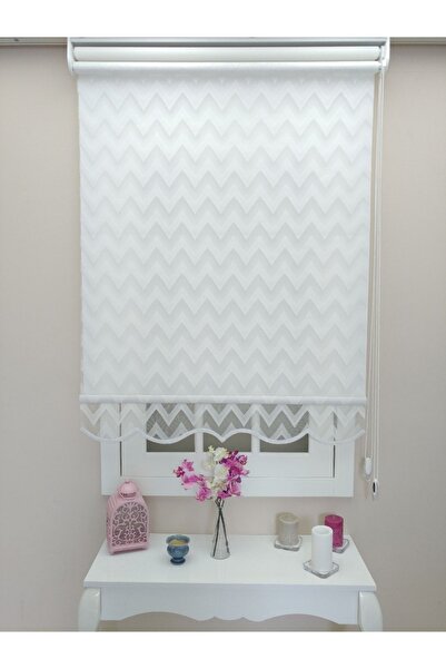 atölyeperde Çiftli Sistem Örme Zigzag Desenli  Stor Perde