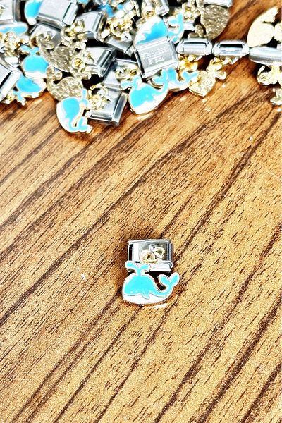 Takı Dükkanı Blue Enameled Italian Steel Bracelet Charm - 9mm Scb26c (1 Piece)