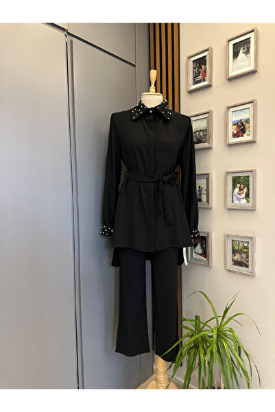 BERNEO طقم بدلة نسائية مزدوجة بتفاصيل حجرية