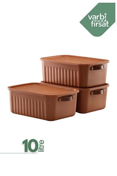Varbifırsat Boxify Tile 10 Lt - 3 Organizer Box with Lid, Decorative Storage Organizer