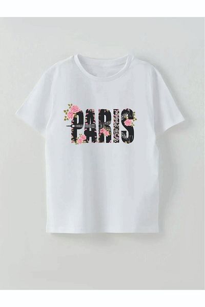 Cevval PARIS - Tricou pentru fetiță cu text imprimat cu trandafiri