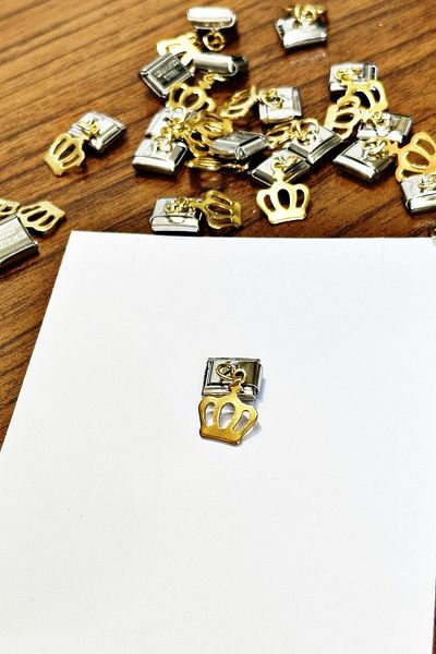 Takı Dükkanı Yellow King Crown - Italian Steel Bracelet Charm (1 Piece) 9mm Scb26c