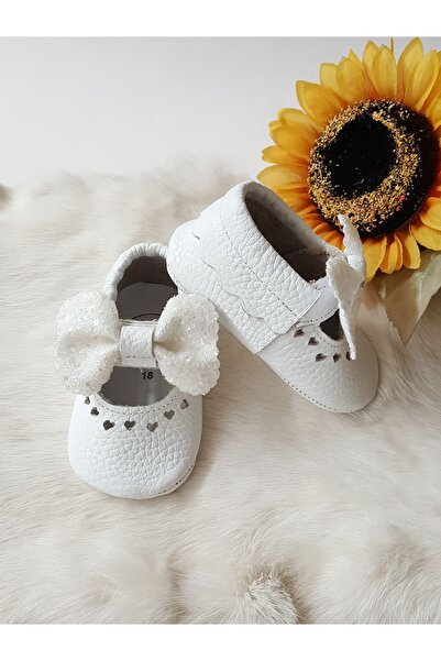 Hodore Alice Genuine Leather Stoned White Baby Moccasin