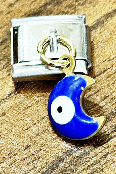 Takı Dükkanı Navy Blue Enameled Italian Steel Bracelet Evil Eye Bead - 9mm Scb26c